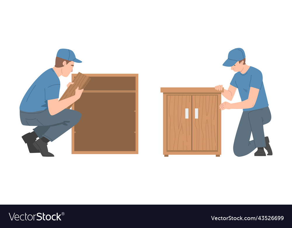 Young man character assembling and installing