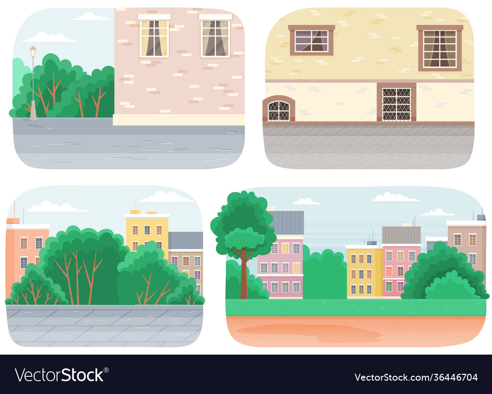 Ein Set Sommersaison Cartoon Stadtlandschaft