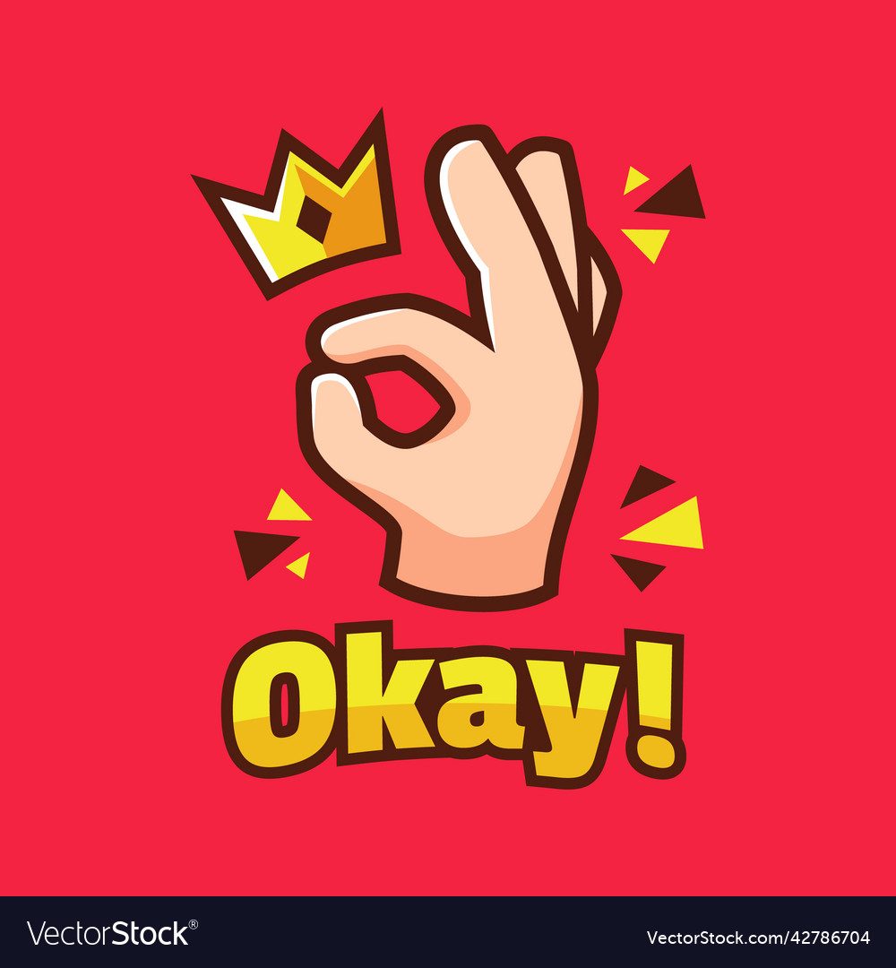 Cartoon ok hand sign with crown Royalty Free Vector Image