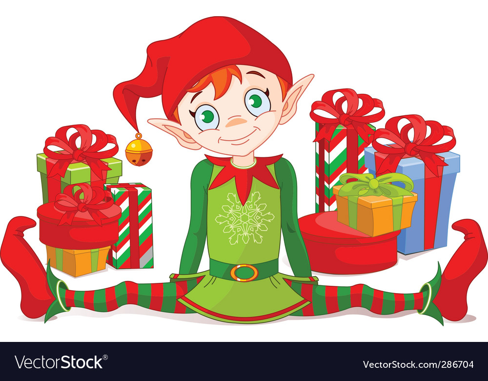 Christmas Elf With Ts Royalty Free Vector Image