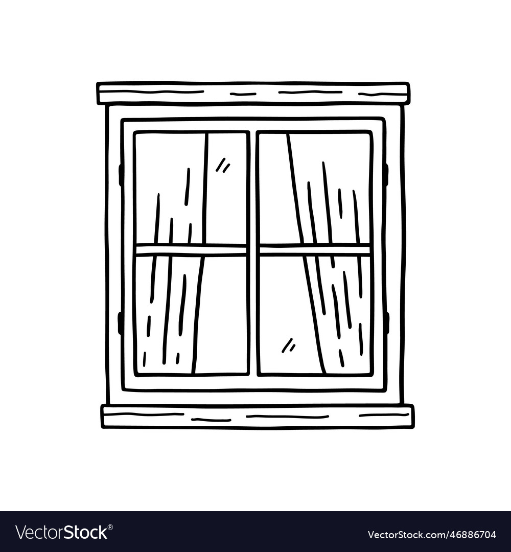 Closed wooden window with curtains Royalty Free Vector Image