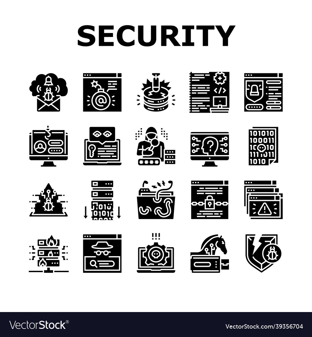 Cyber security system technology icons set vector image Cyber security system technology icons set