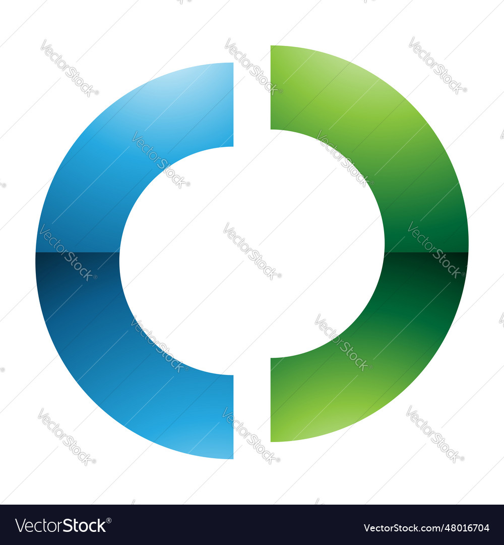 Green and blue glossy split shaped letter o icon Vector Image