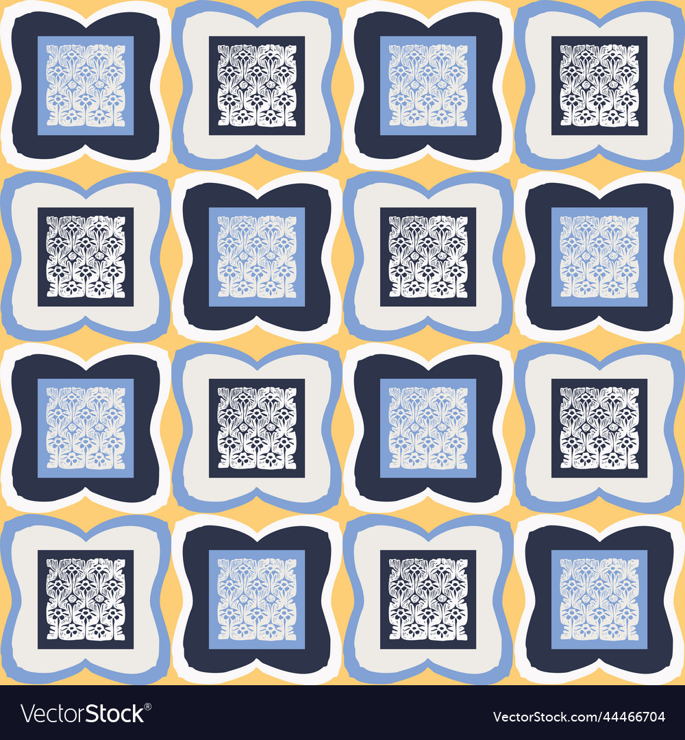 Hand drawn retro block print seamless pattern vector image Hand drawn retro block print seamless pattern