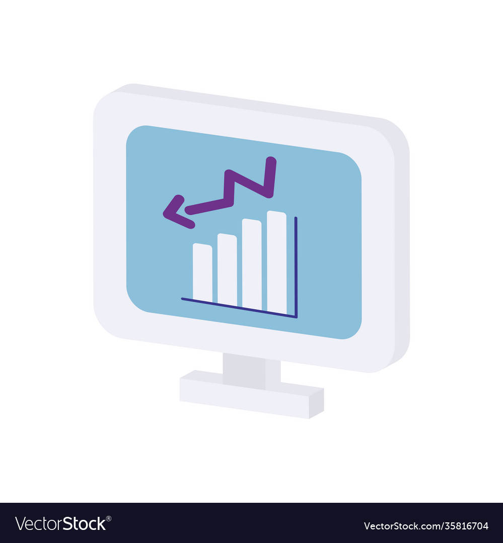 Icon computer with bar chart on screen flat Vector Image