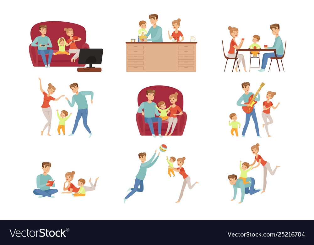 Mom dad and their little son spending time Vector Image