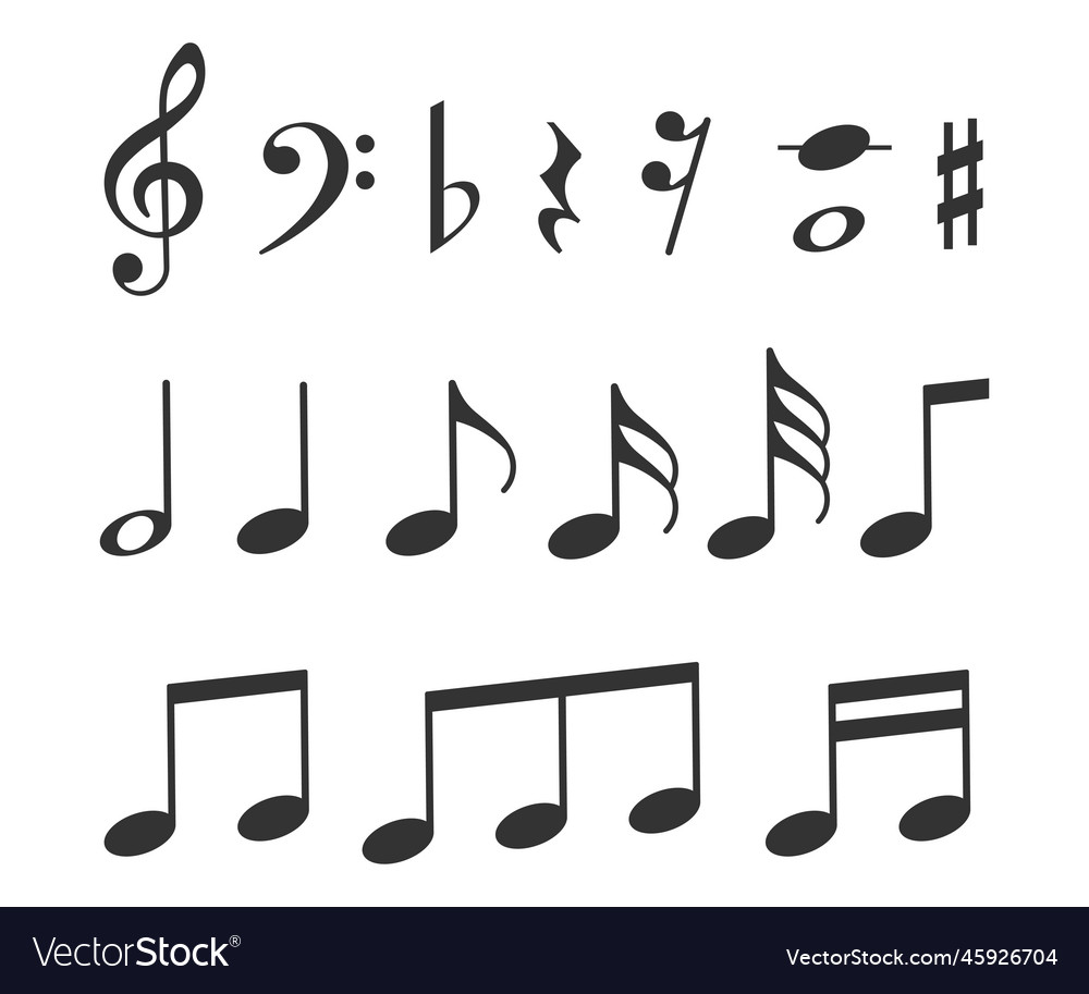 Music Notes Icons Set Black Symbol Royalty Free Vector Image