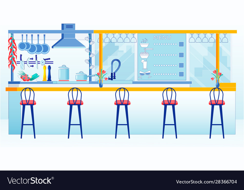 Open Kitchen At Family Business Restaurant Banner Vector Image