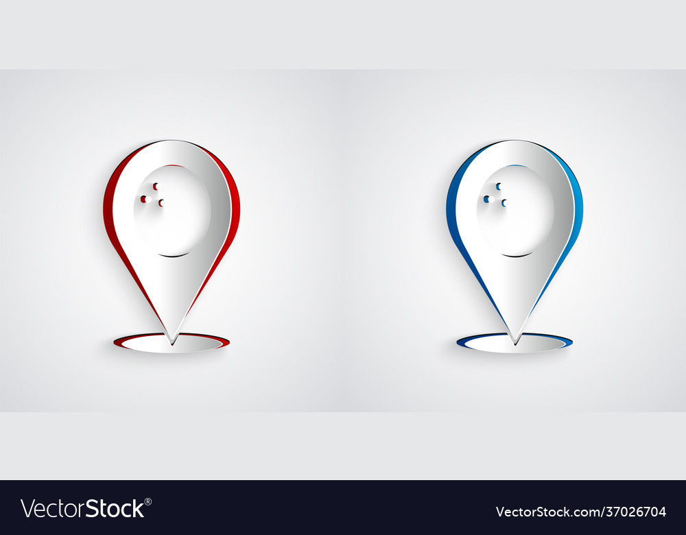 Paper cut map pointer with bowling ball icon vector image Paper cut map pointer with bowling ball icon