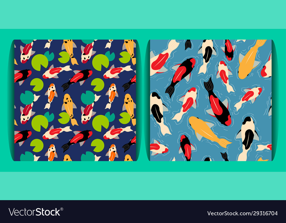 Set two seamless pattern with koi carps