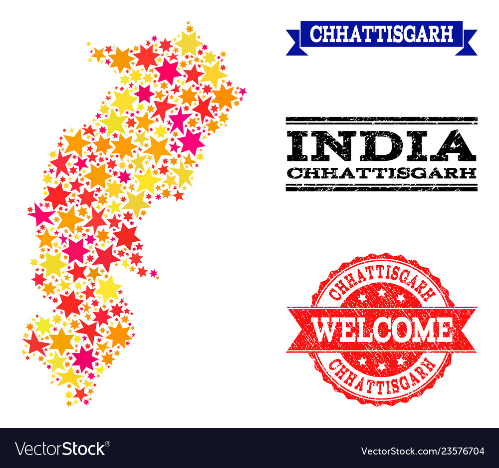 Star mosaic map of chhattisgarh state and rubber