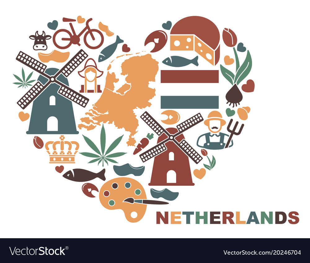 Symbols of the netherlands in the shape Royalty Free Vector