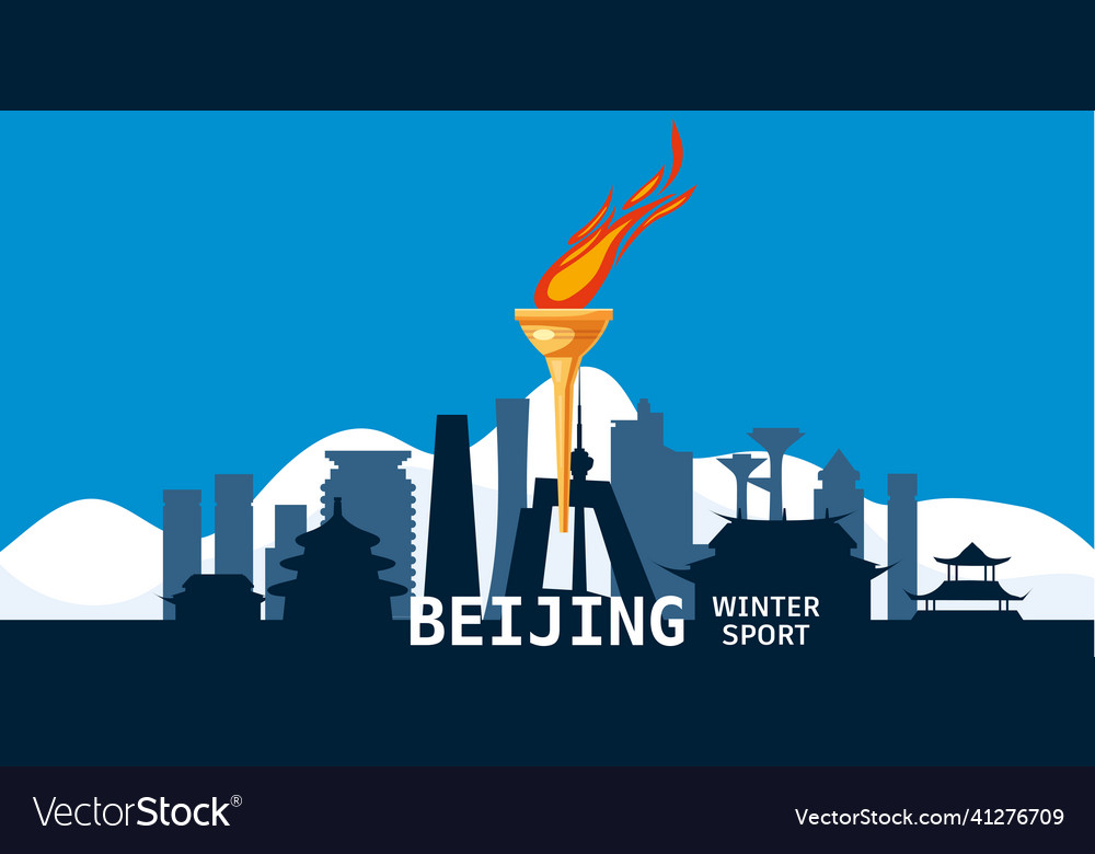 Beijing city skyline silhouette torch with flame