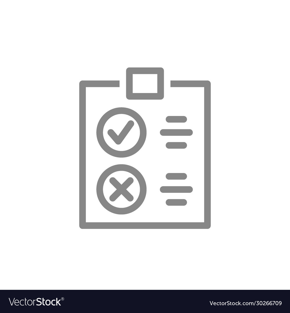 Clipboard with tick and cross checkmarks line icon