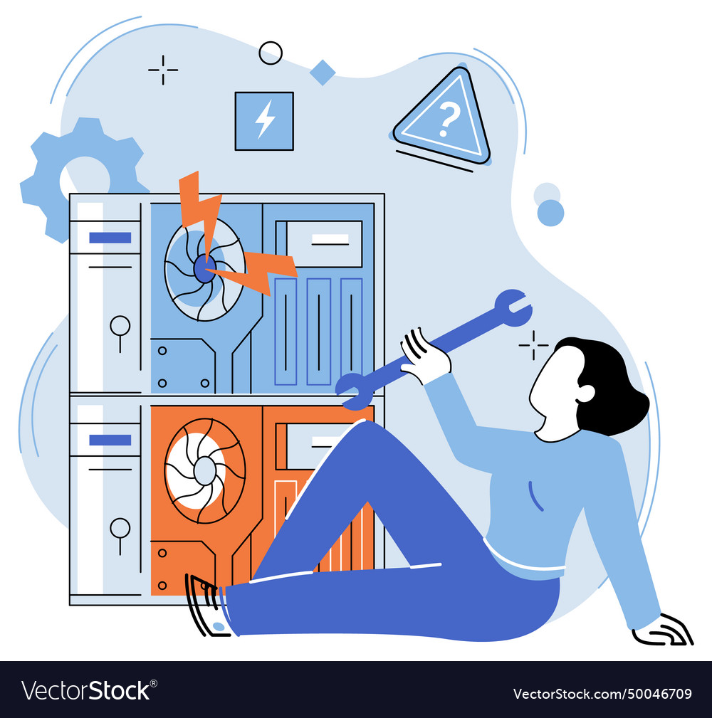 Computer troubleshooting working with computers vector image Computer troubleshooting working with computers