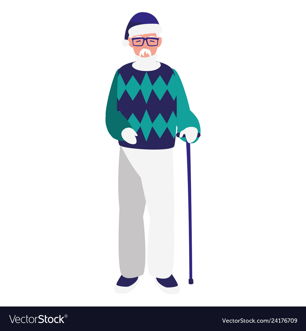 Cute grandfather with cane character Royalty Free Vector