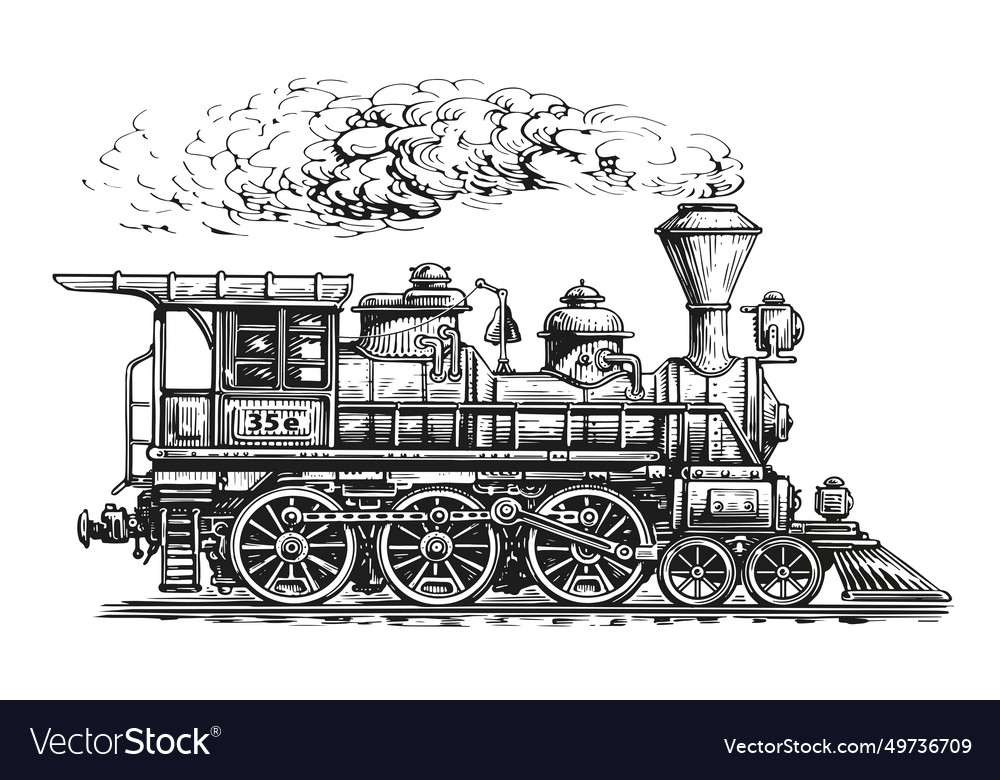 Retro steam locomotive vintage transport sketch Vector Image