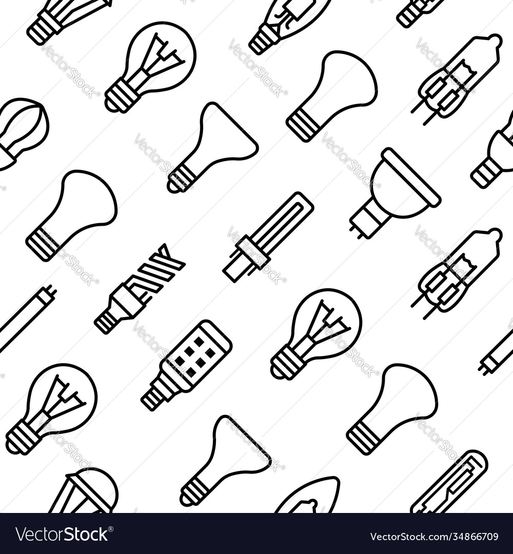 Seamless pattern with lightbulb flat line icon vector image Seamless pattern with lightbulb flat line icon