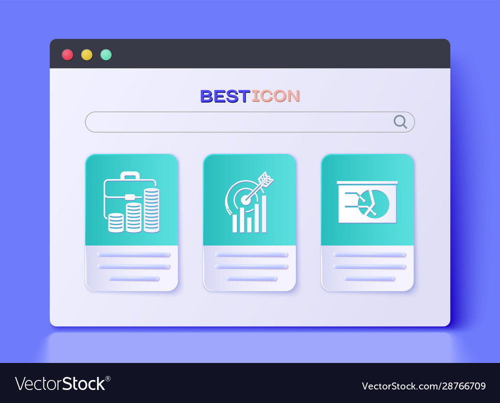 Set target with graph chart briefcase and coin Vector Image Set target with graph chart briefcase and coin