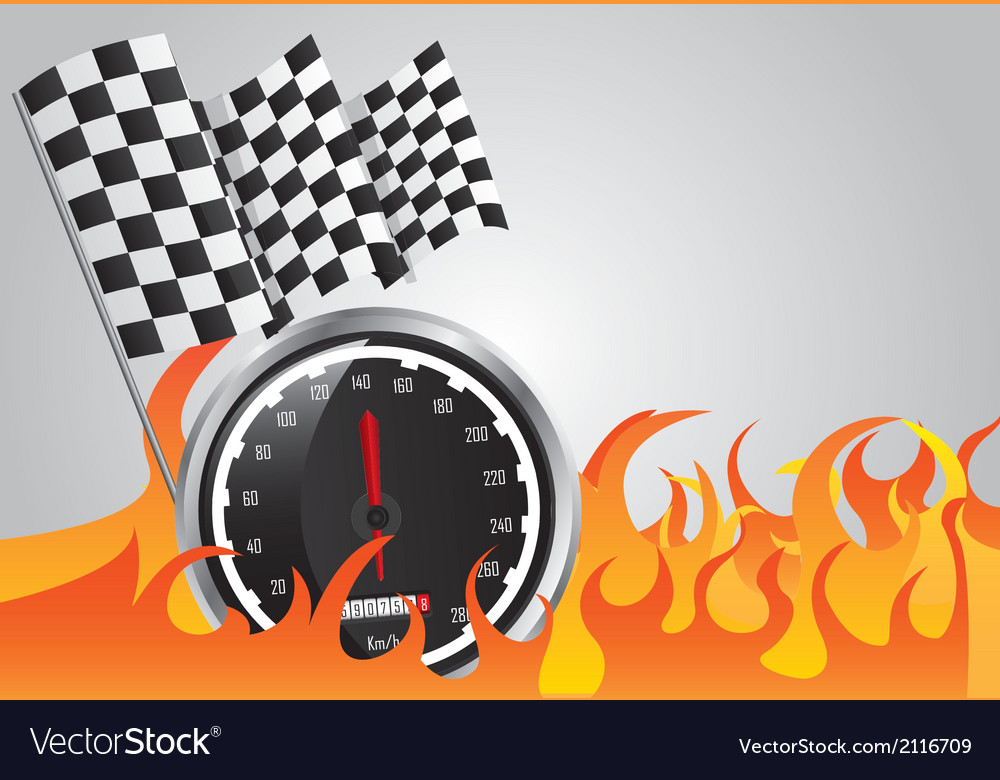 Speed racing with fire and checkered flags