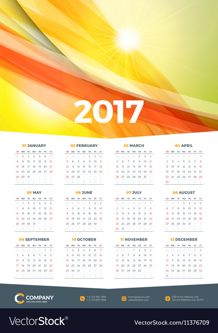 Wall calendar poster for 2017 year design print Vector Image