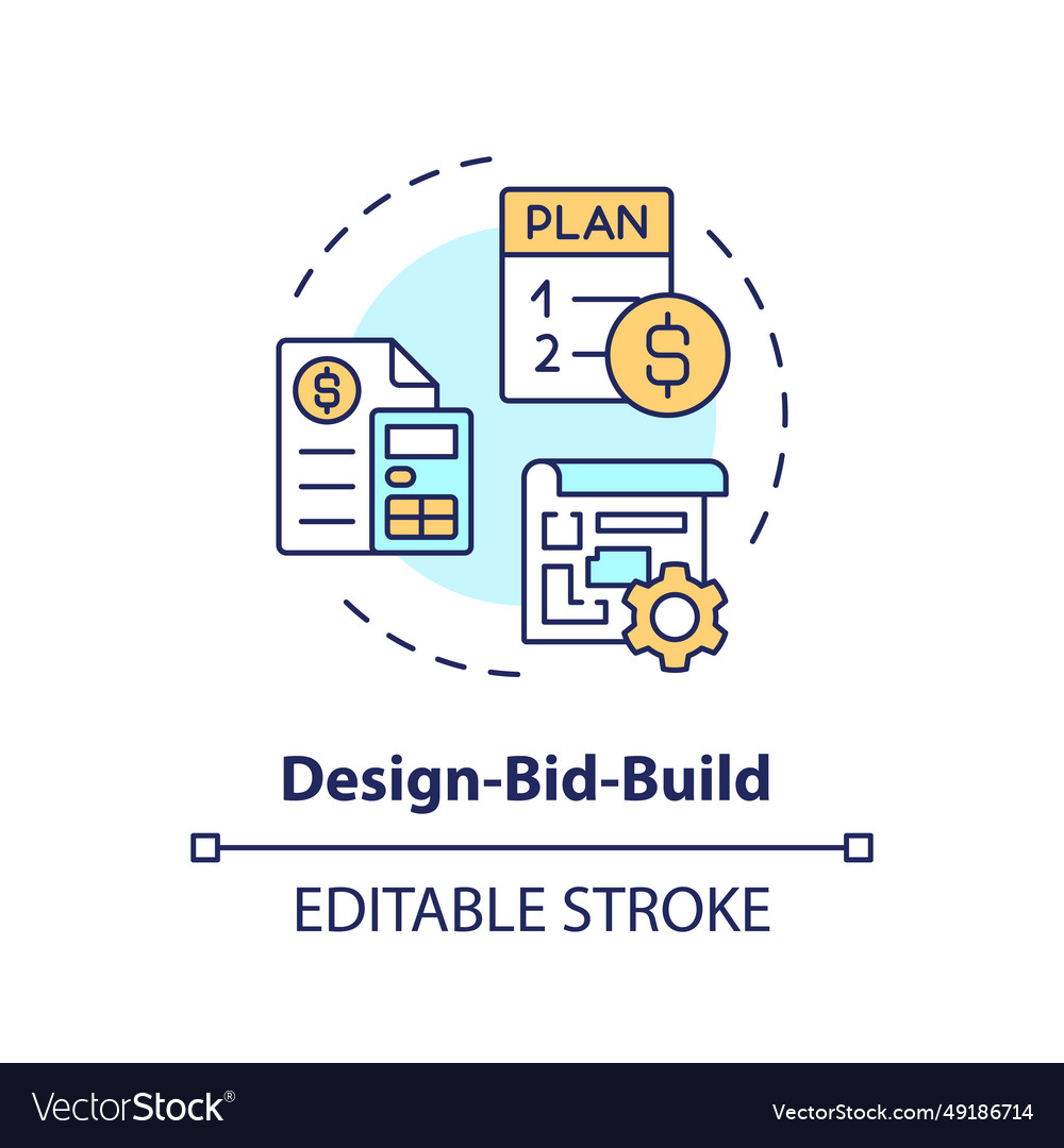 2d thin linear icon design bid build concept Vector Image