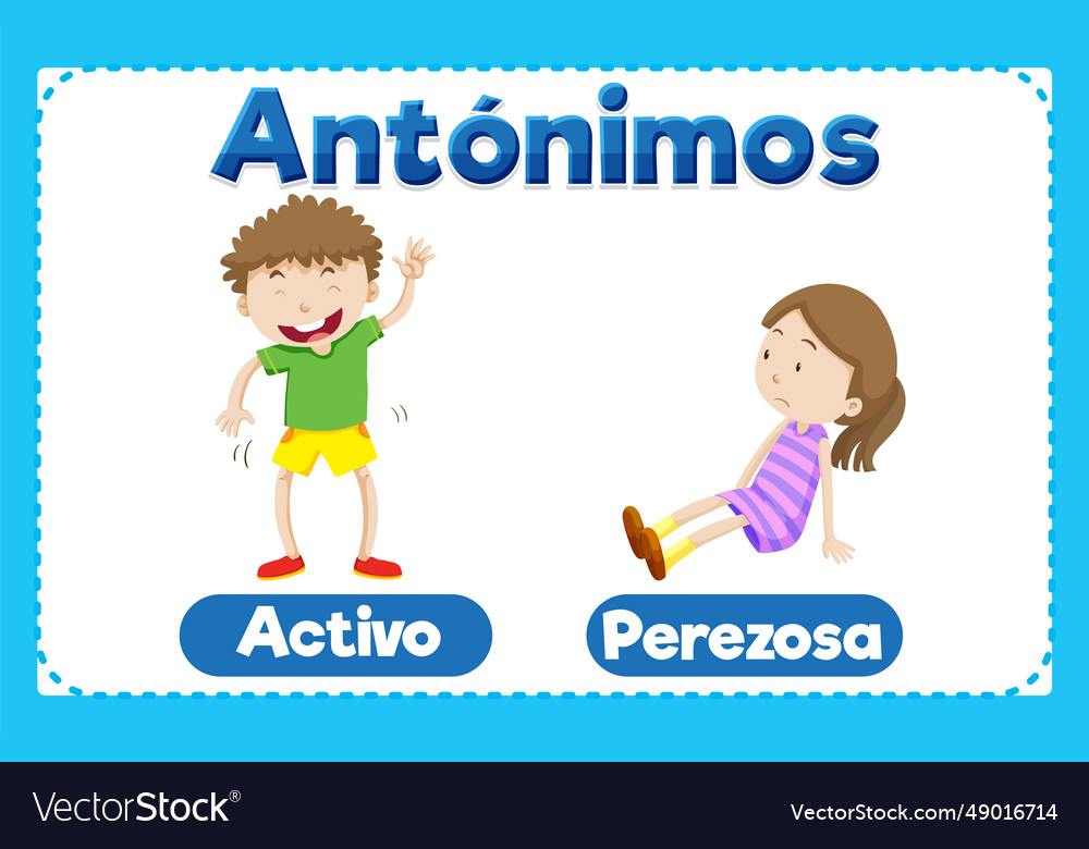 Antonym word card activo and perezosa