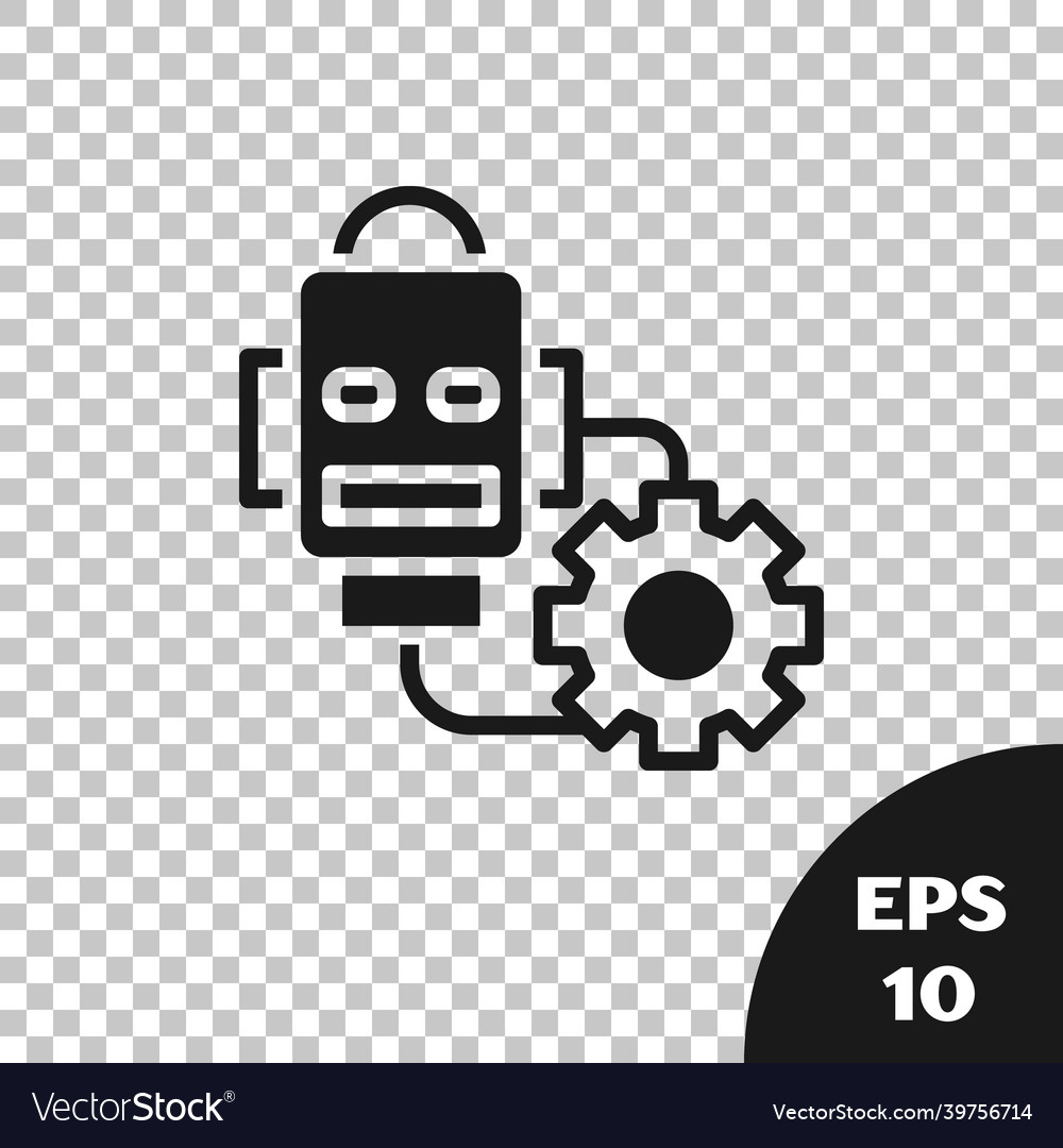Black robot setting icon isolated on transparent vector image Black robot setting icon isolated on transparent