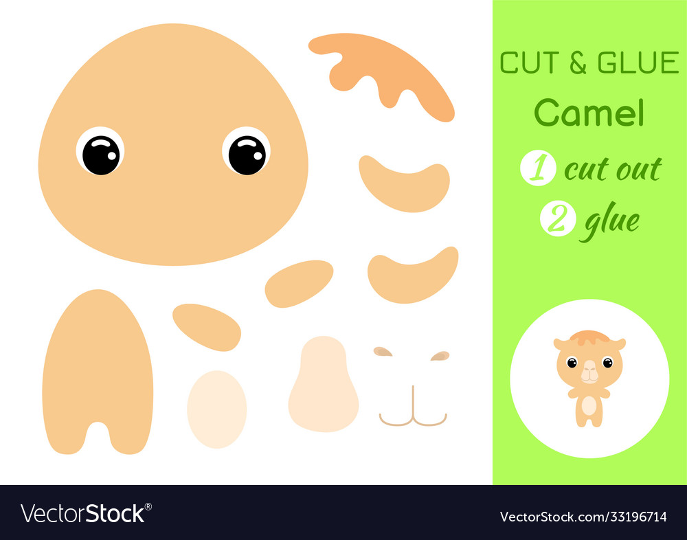 Cut and glue baby camel education developing vector image Cut and glue baby camel education developing