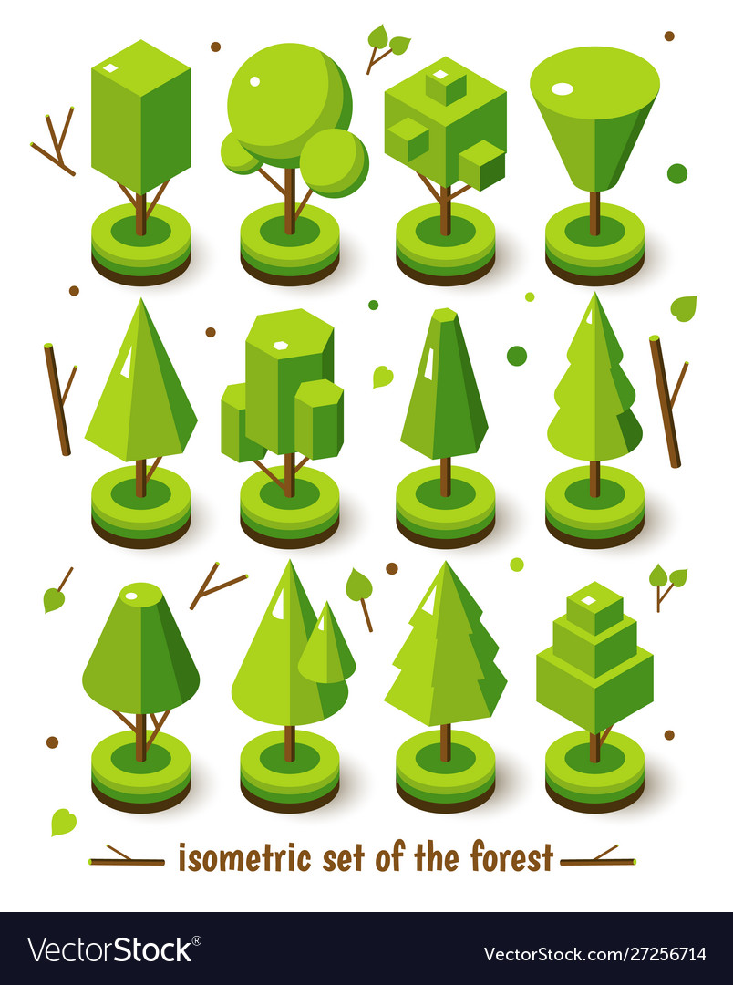 Isometric bright tree set landscape Royalty Free Vector