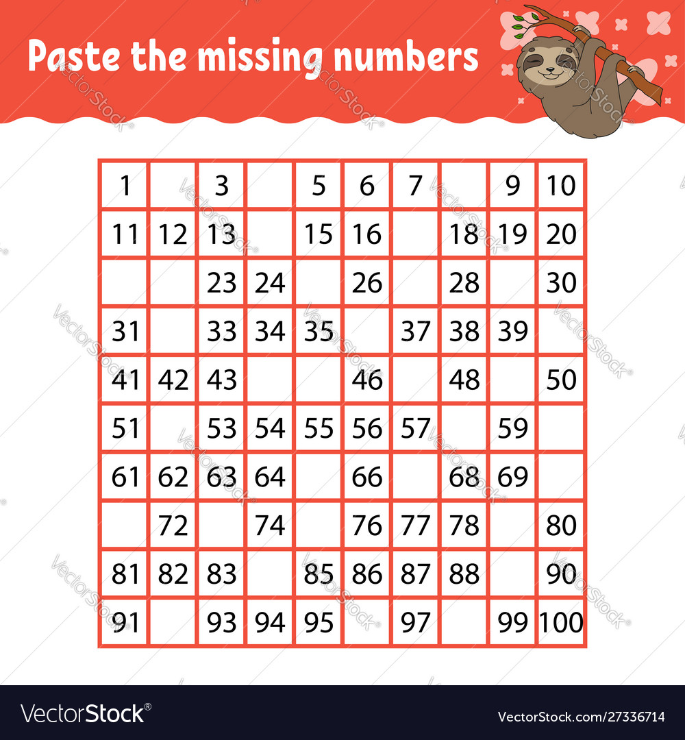 Paste missing numbers handwriting practice Vector Image Paste missing numbers handwriting practice