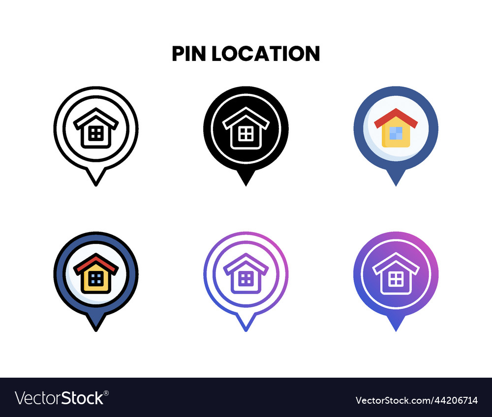 Pin location icon set with different styles vector image Pin location icon set with different styles
