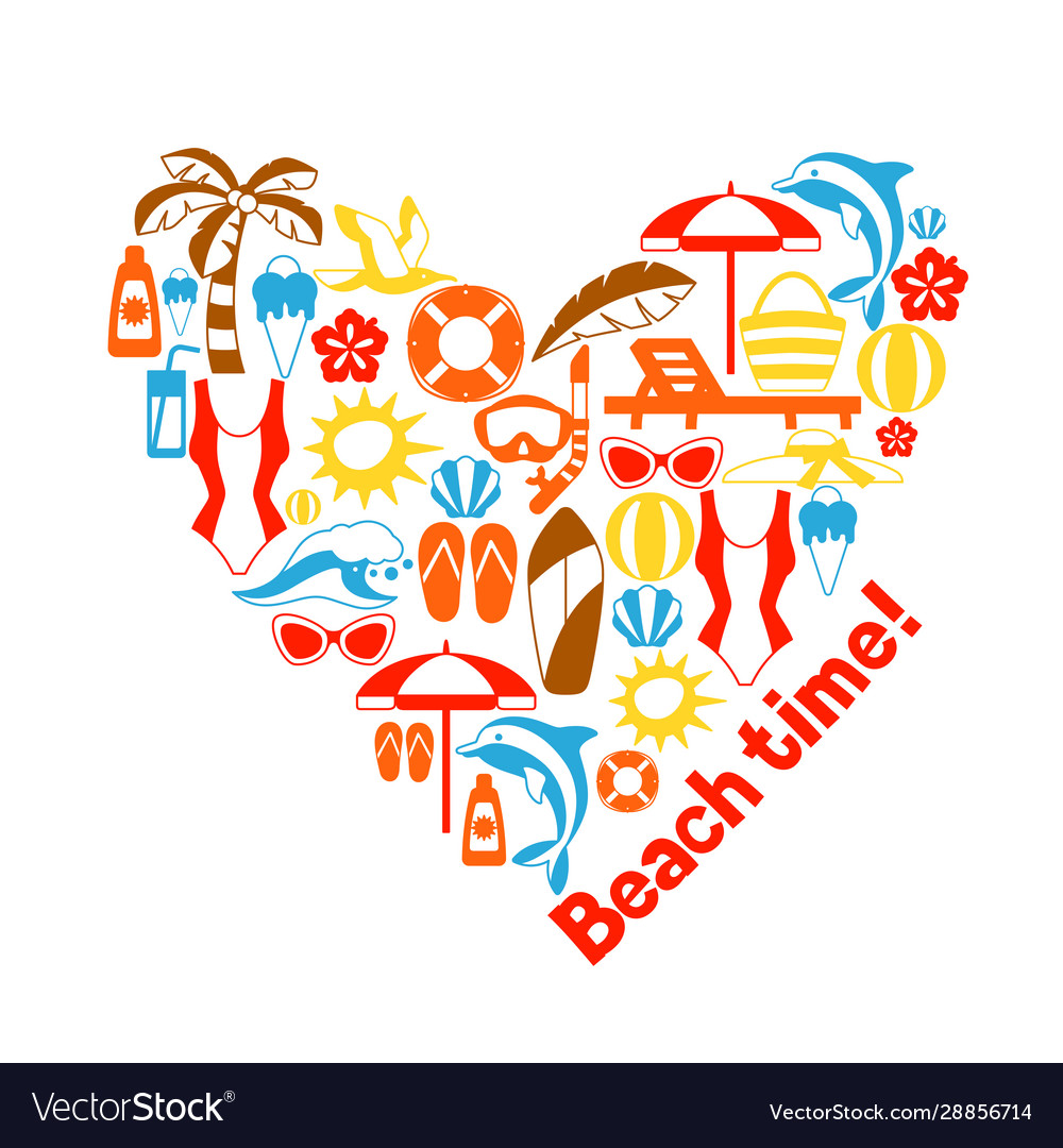 Print with summer and beach objects vector image Print with summer and beach objects