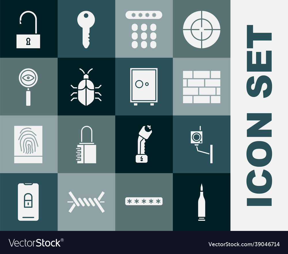 Set bullet security camera bricks password vector image Set bullet security camera bricks password