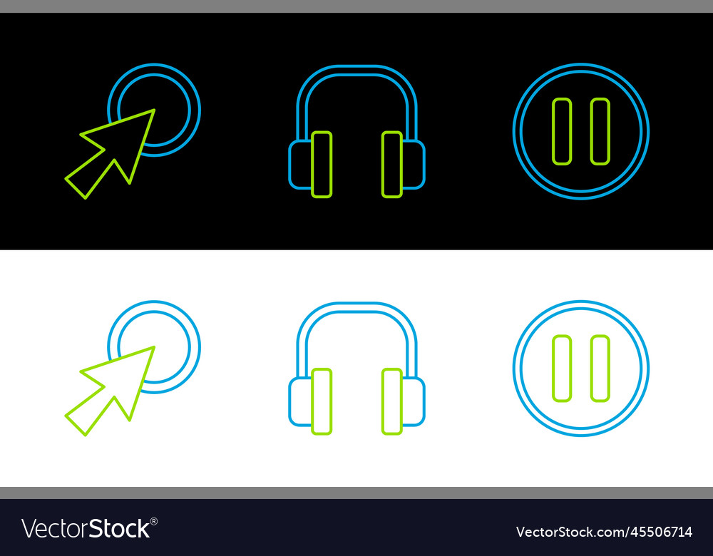 Set line pause button arrow cursor and headphones vector image Set line pause button arrow cursor and headphones