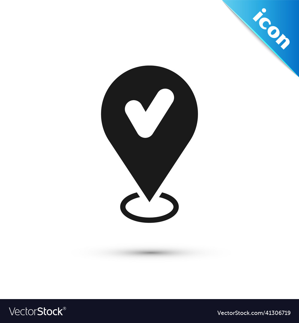Grey map pin with check mark icon isolated vector image Grey map pin with check mark icon isolated