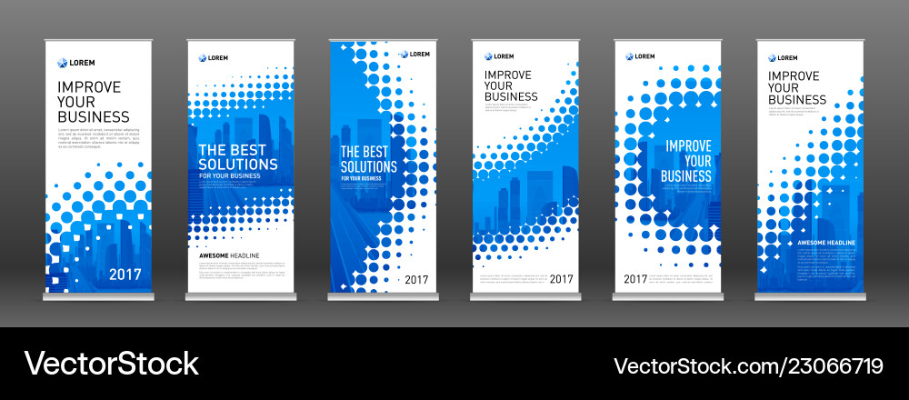 Halftone Roll Up Banner Design Templates Set Vector Image