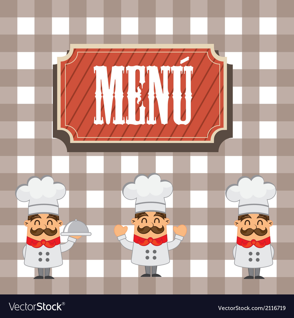 Menu with cartoon chef over squares background