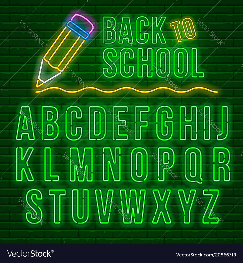Neon latin alphabet vector image Neon latin alphabet