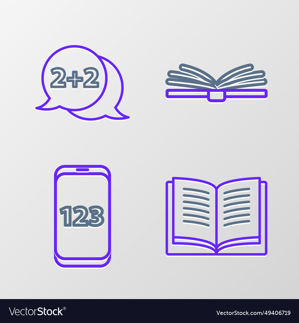 Set line open book mobile calculator interface vector image Set line open book mobile calculator interface