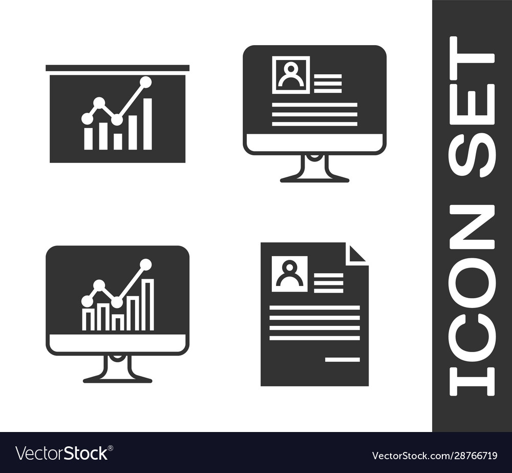 Set resume board with graph chart computer vector image Set resume board with graph chart computer