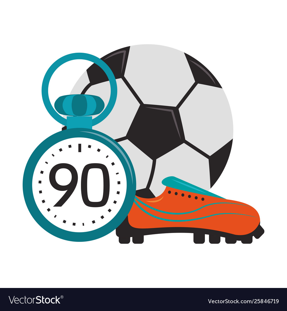 Soccer ball with boot and timer sport cartoons