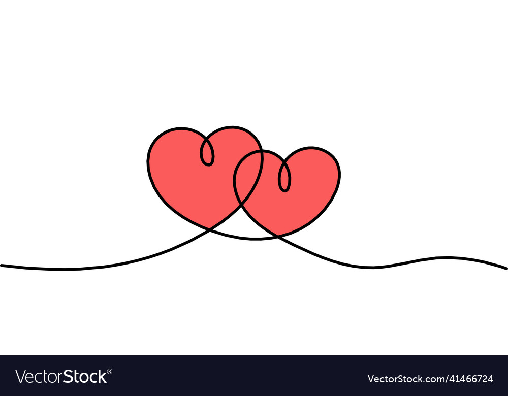 Abstract color hearts as continuous line drawing