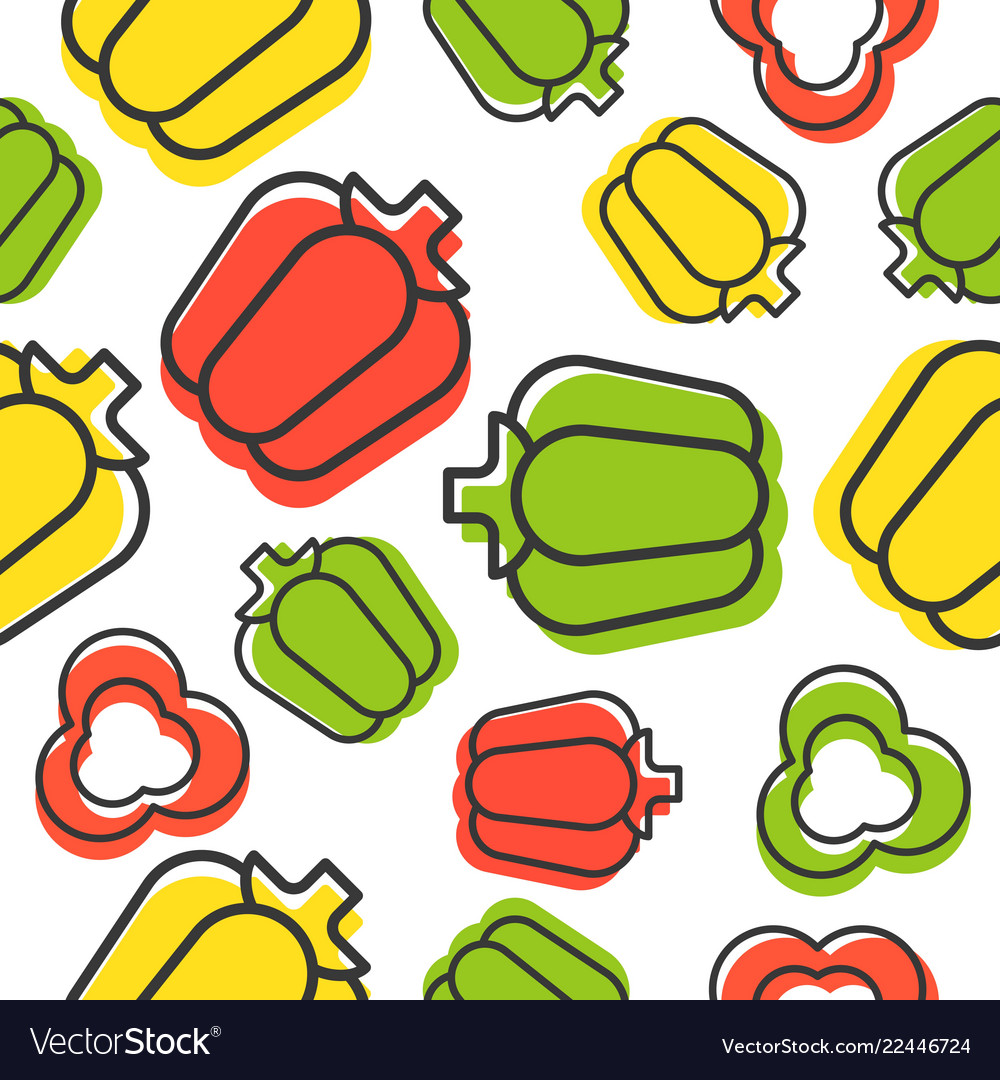 Bell pepper seamless pattern outline with shadow