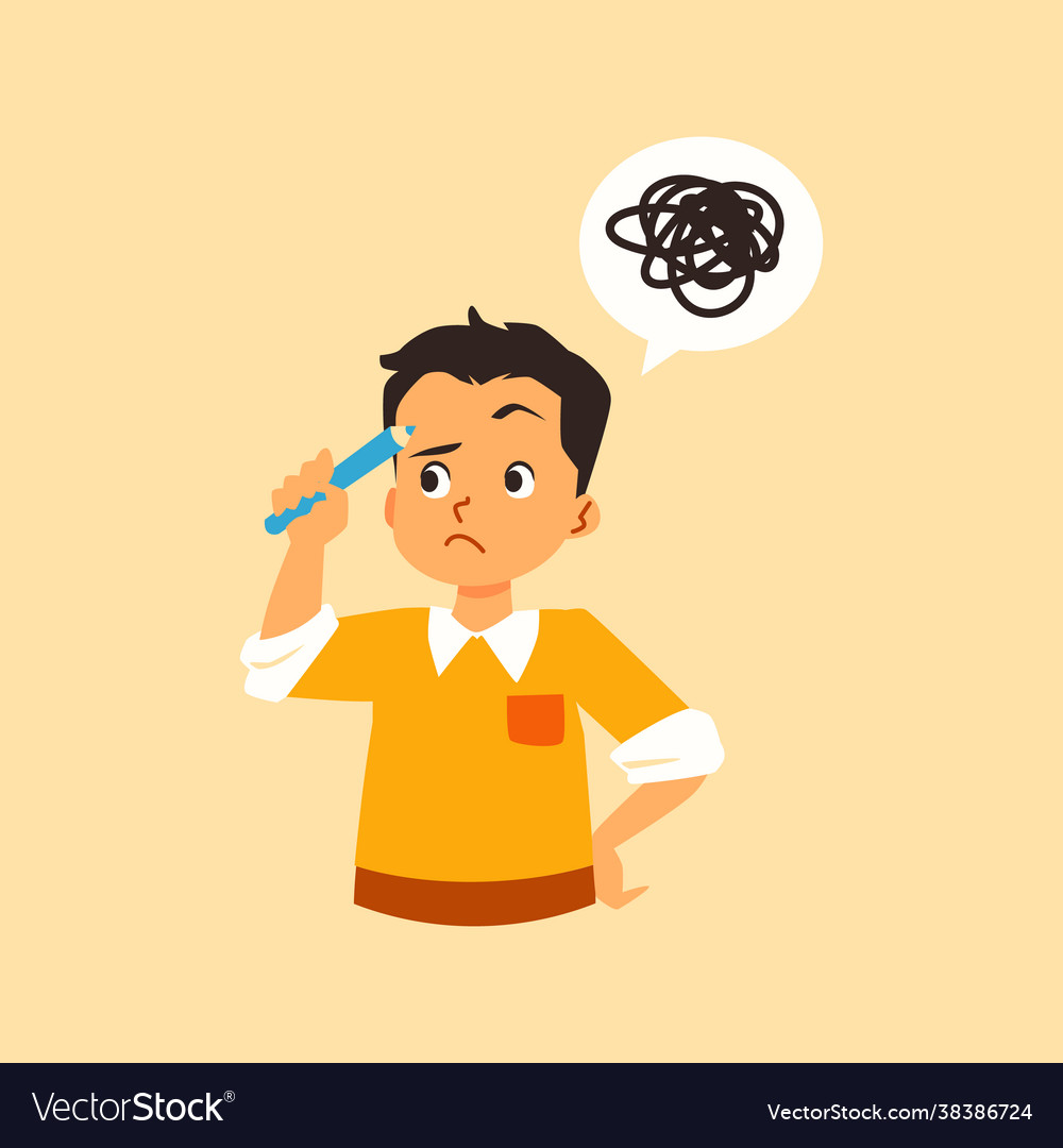 Boy solves problem or answers to question flat