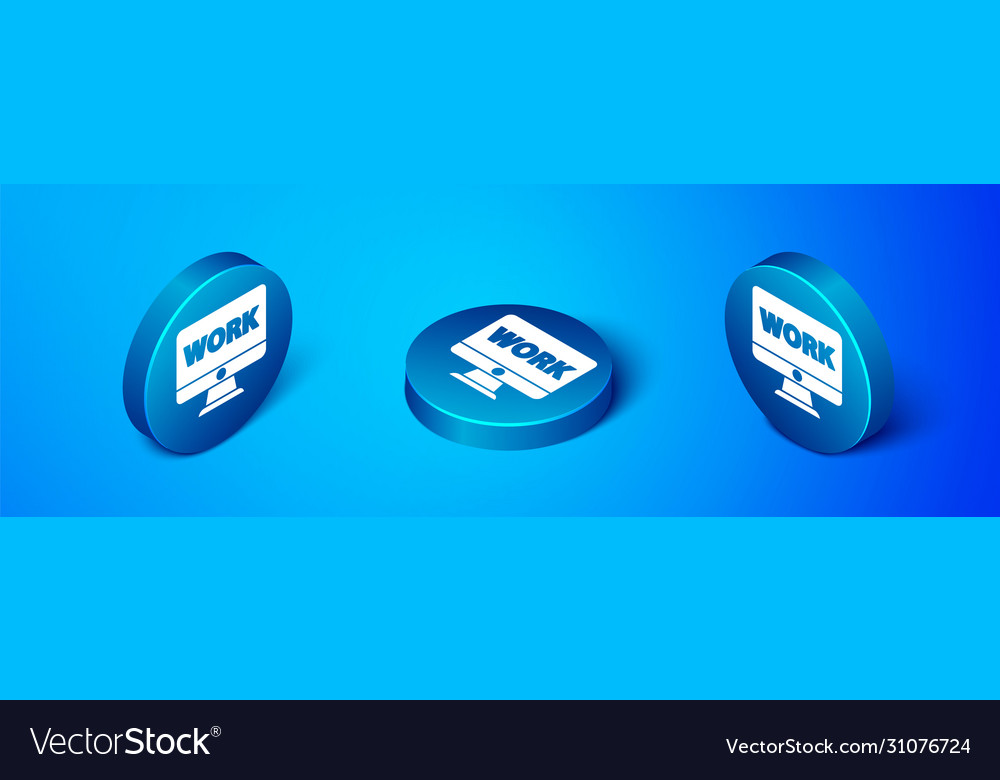 Isometric computer monitor with text work icon vector image Isometric computer monitor with text work icon