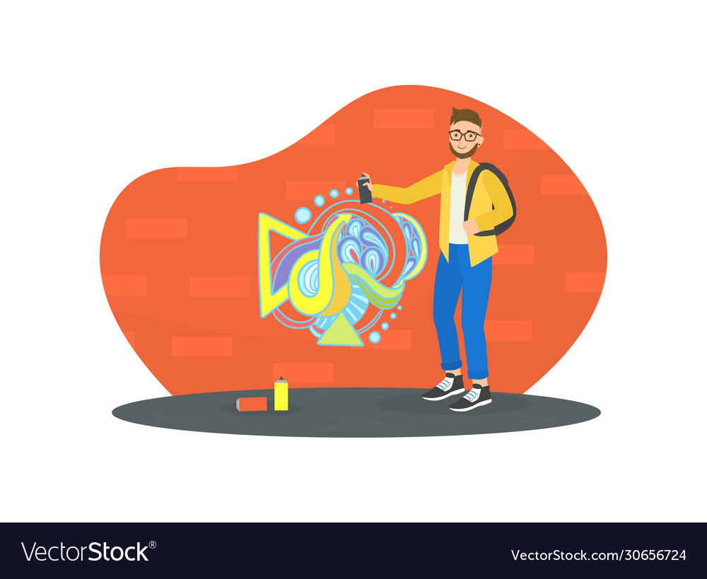 Male artist graffiti drawing on wall Vector Image Male artist graffiti drawing on wall