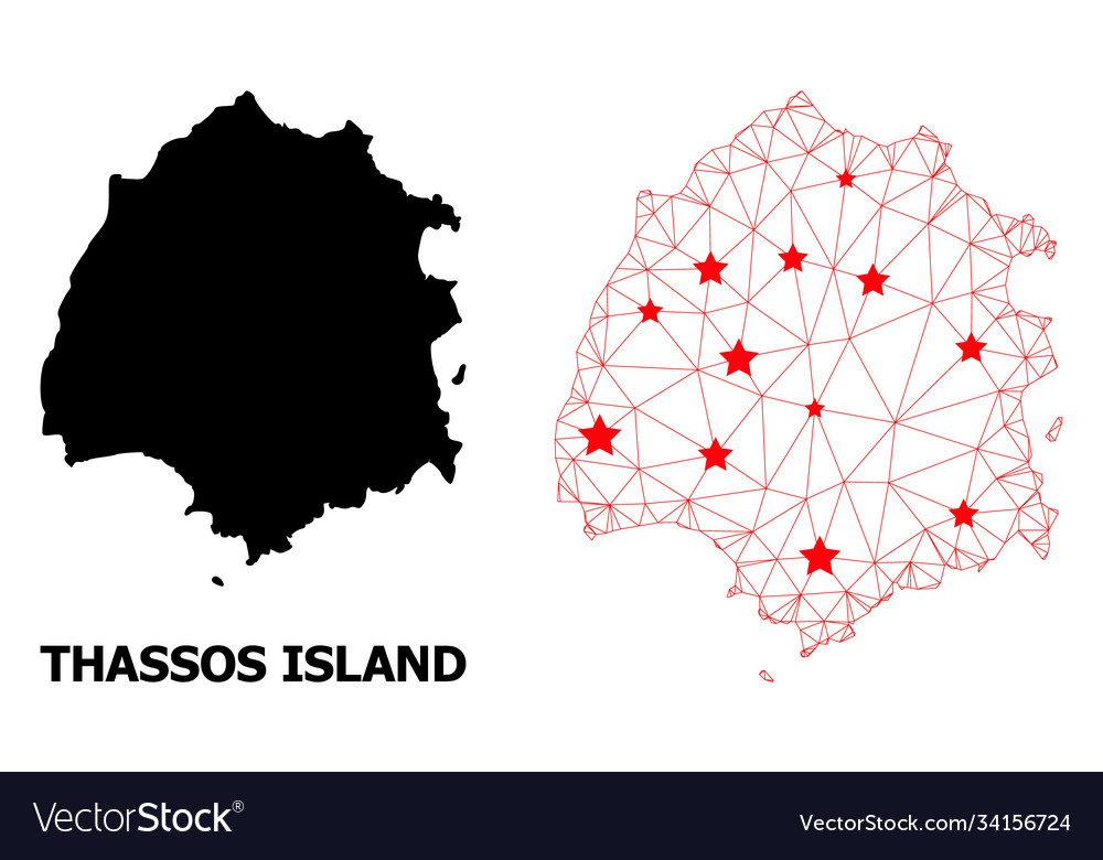 Mesh polygonal map thassos island with red vector image Mesh polygonal map thassos island with red