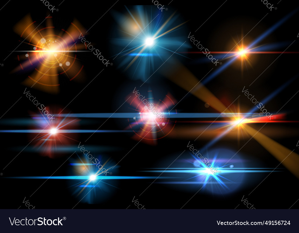 Set of lens flare isolated on black background