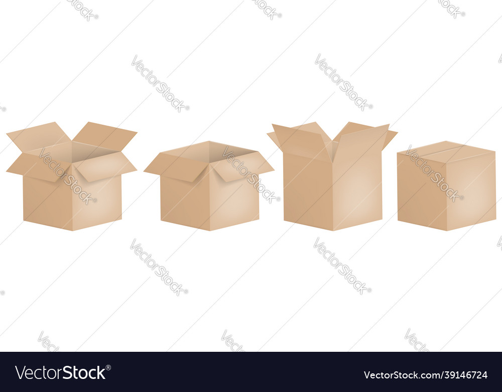Set of open and closed boxes cardboard box vector image Set of open and closed boxes cardboard box